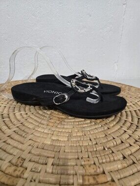 Vionic Black Silver Medallion Sandals
